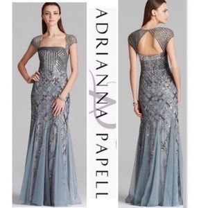 Beaded cap sleeve gown